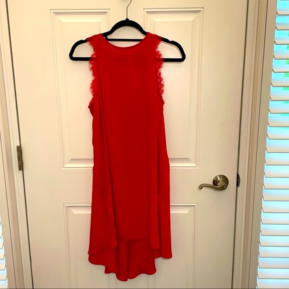 NWT – Red A-Line Dress with High Halter Neck and Lace Trim/Detailing